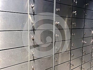 Safe bank with key, Safe deposit boxes room inside of a bank vault