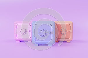 Safe Box icon, money-saving concept. Difference Safe Box on light purple background. illustration