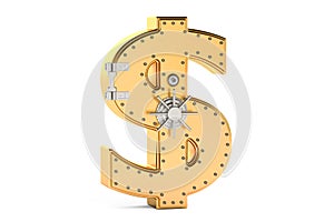 Safe box in shape of sign dollar, 3D rendering