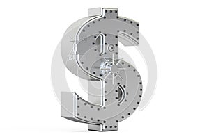 Safe box in shape of sign dollar, 3D rendering