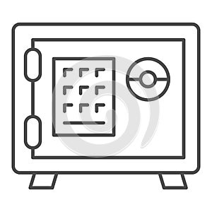 Safe box thin line icon. Combination lock vector illustration isolated on white. Bank safe outline style design