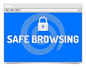 Safe browsing - opened internet browser window on white background with shadow.