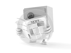 Safe character reading newspaper