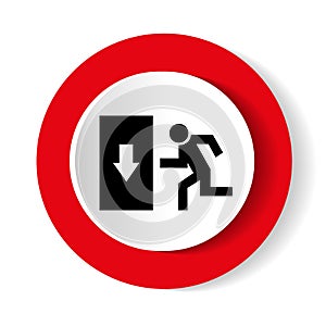 Safe condition sign. Emergency exit. Black icon on white background in a red circle