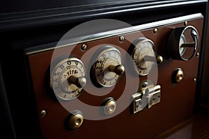 safe deposit box, with combination dial and keyhole visible