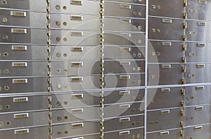 Safe Deposit Boxes at a bank. A Safe Deposit Box provides a safe and secure location to store valuables like jewelry and stocks