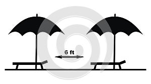 Safe distance among parasols, black icon, eps.