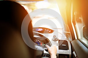Safe drive, speed control and security distance on the road, driving safely, motion blurred