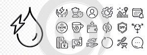 Safe energy, Headshot and Hydroelectricity line icons for web app. Pictogram icon. Glare of light icons. Vector photo