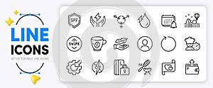 Safe energy, Headshot and Hydroelectricity line icons. For web app. Vector