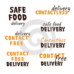 Safe food delivery contact free and contactless delivery typography logo for logictic business, online shopping, service