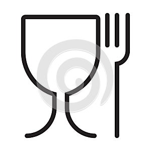 Safe food preservation sign. Glass and fork, black and white vector icon.food safe icon. Symbols for marking plastic dishes.