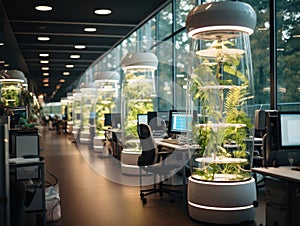 Safe futuristic office with air purifiers photo