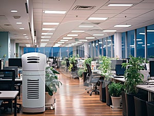 Safe futuristic office with air purifiers photo