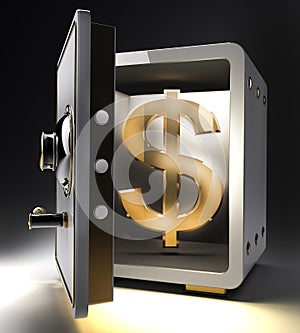 Safe with gold dollar symbol