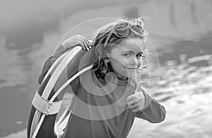 Safe guard kid. Funny child on beach.