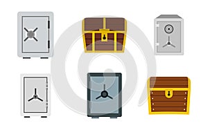 Safe icon set, flat style