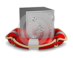 Safe and life ring on white background. Isolated 3d illustration