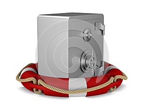 Safe and life ring on white background. Isolated 3d illustration