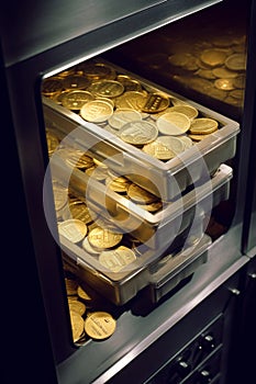 Safe lockers, Safe deposit boxes with 24K goild coins. Ancient coins in bank deposits