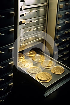 Safe lockers, Safe deposit boxes with 24K goild coins. Ancient coins in bank deposits