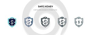Safe money icon in different style vector illustration. two colored and black safe money vector icons designed in filled, outline