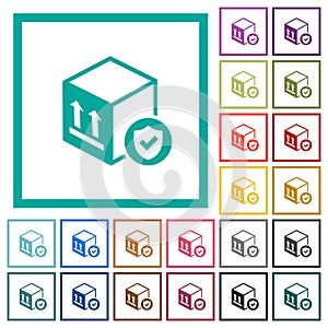 Safe package delivery flat color icons with quadrant frames