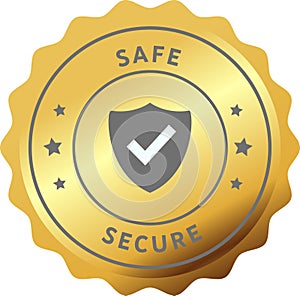 Safe Secure sign, safe symbol in Golden seal, Safe Secure seal, protect technology, Protection icon, Shield security icon, cyber