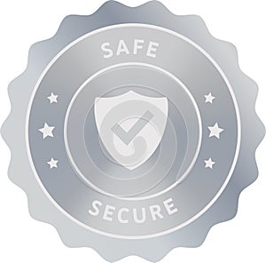 Safe Secure sign, safe symbol in Silver seal, Safe Secure seal, protect technology, Protection icon, Shield security icon, cyber
