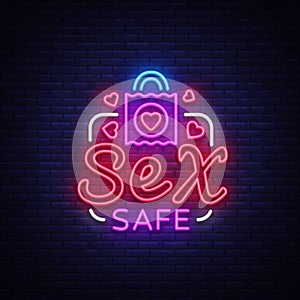 Safe Sex design template. Safe sex condom concept for adults in neon style. Neon Sign, Element Design, Digital Projects