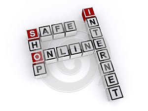 Safe shop online internet word block on white