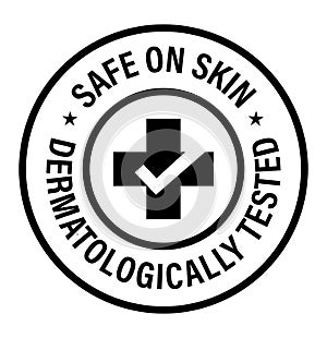 safe on skin, dermatologically tested vector icon with cross and tick mark