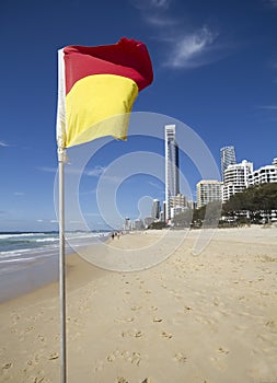 Safe swimming flag at the beach