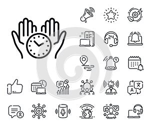 Safe time line icon. Clock sign. Hold watch. Place location, technology and smart speaker. Vector