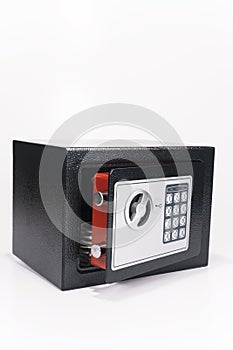 Safe, valuables, coin collection, white background photo