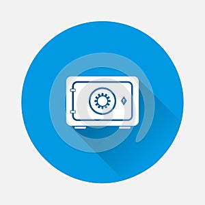 Safe vector icon on blue background. Flat image with long shadow