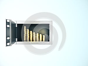 Safe in wall with growth money coins