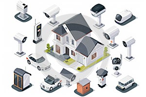 Safeguard industrial areas with surveillance and temperature alarms, managed through automated home lighting and security technolo photo