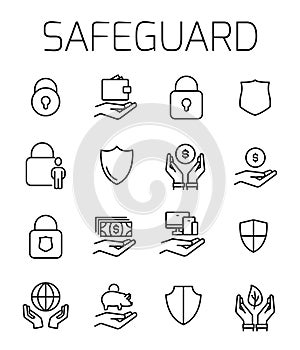 Safeguard related vector icon set.