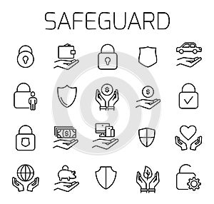 Safeguard related vector icon set.