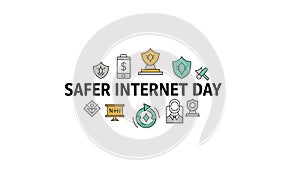 Safer Internet Day text with security and technology icons internet safety online security