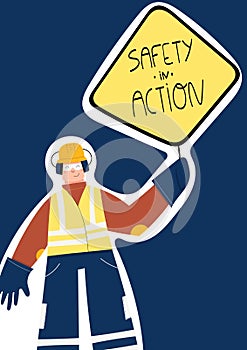 Safety in action poster with Industrial worker