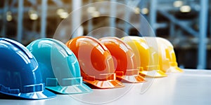 Safety banner. Building construction engineering concept background. Safety construction worker helmet