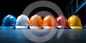 Safety banner. Building construction engineering concept background. Safety construction worker helmet