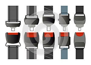 Safety belts set. Fasten your seatbelt, warning banner. Safe driving rule vector concept. Vehicle driving or airplane