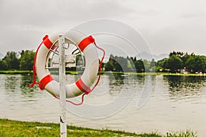 Safety buoy or lifesaver at a swimming lake