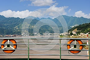 Safety  buoys on a cruise ship on Yangtze river