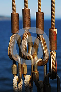 Safety cables and ropes on ferry
