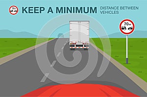 Safety car driving rules. `Minimum following distance between vehicles` traffic or road sign meaning.