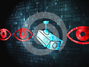 Safety concept: Camera And Eye on digital background